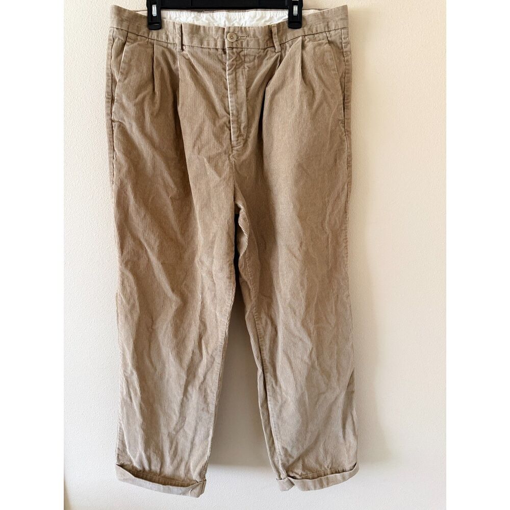 Nautica Rigger Pleated Corduroy Pants Mens 36x30 Tan Khaki Vintage Prep Cuffed